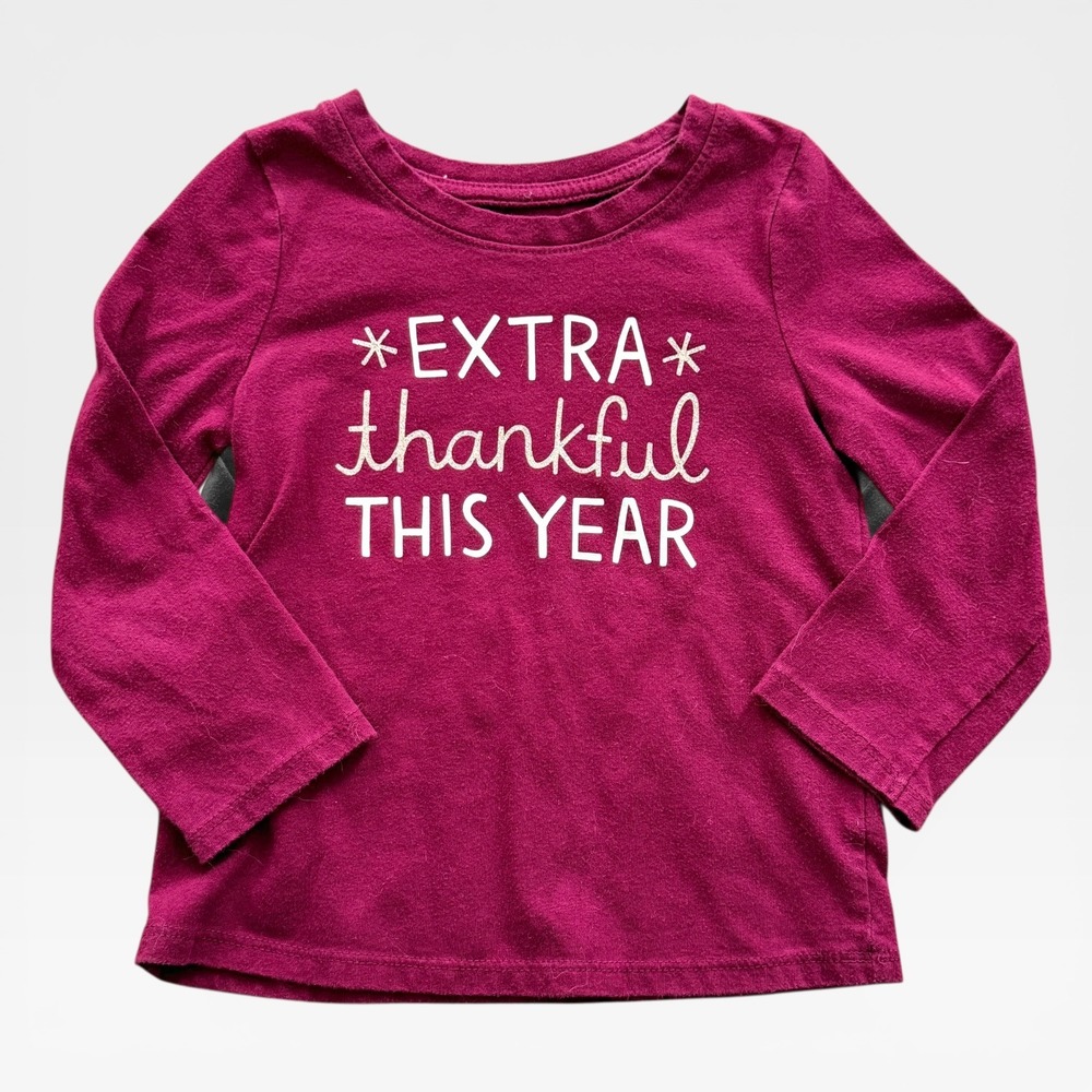 Cat & Jack Toddler 2T Extra Thankful This Year‎ Maroon Long Sleeve Graphic Tee